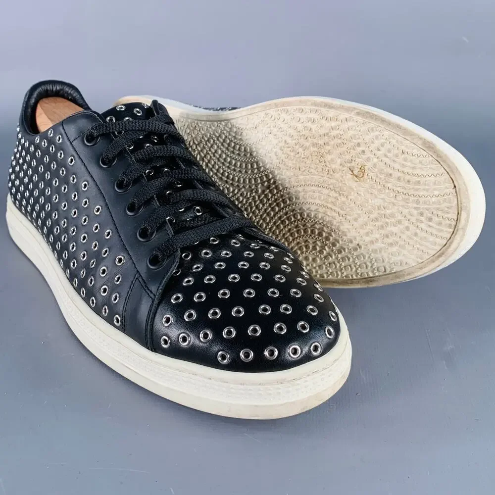 ALAIA Size 8 Black Silver Grommets Leather Lace-Up Low Top Sneakers - Picture 5 of 8